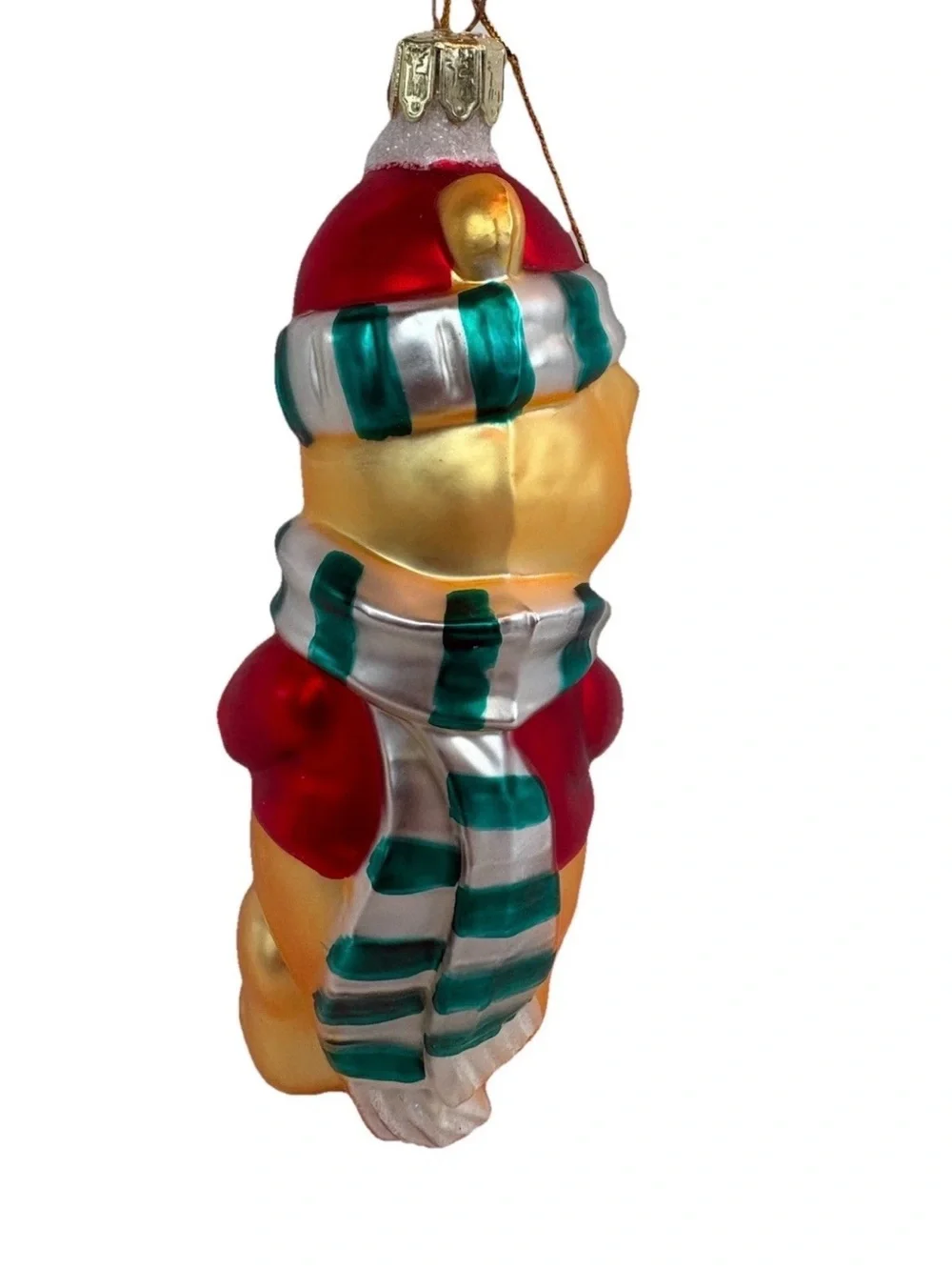 DISNEY Pooh Bear Vintage  CHRISTMAS Ornament Mouth Hand Blown Pooh with Stocking